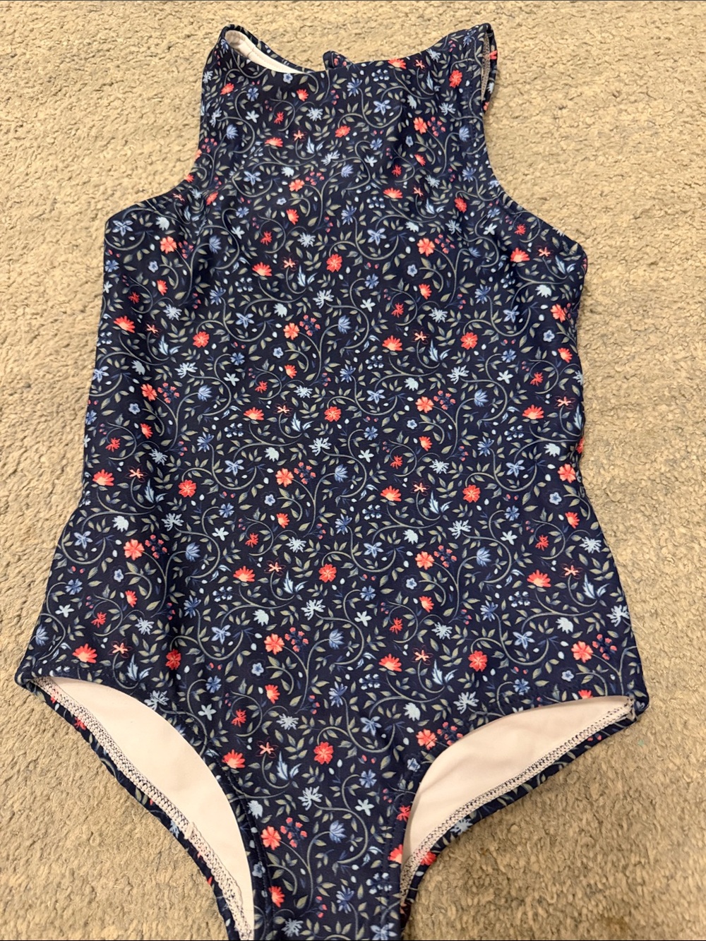 Minnow Girls' Navy Floral High-Neck One-Piece Swimsuit